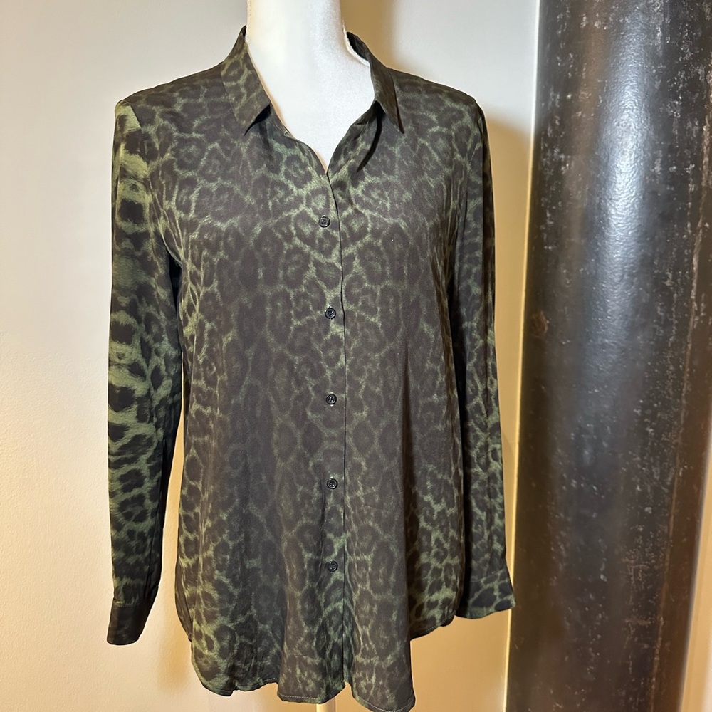 The Kooples silk blouse green animal print size small